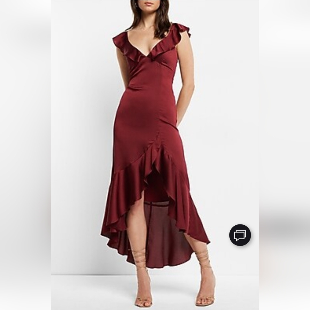 Express Satin Ruffle Hi-Lo Maxi Dress Size Medium